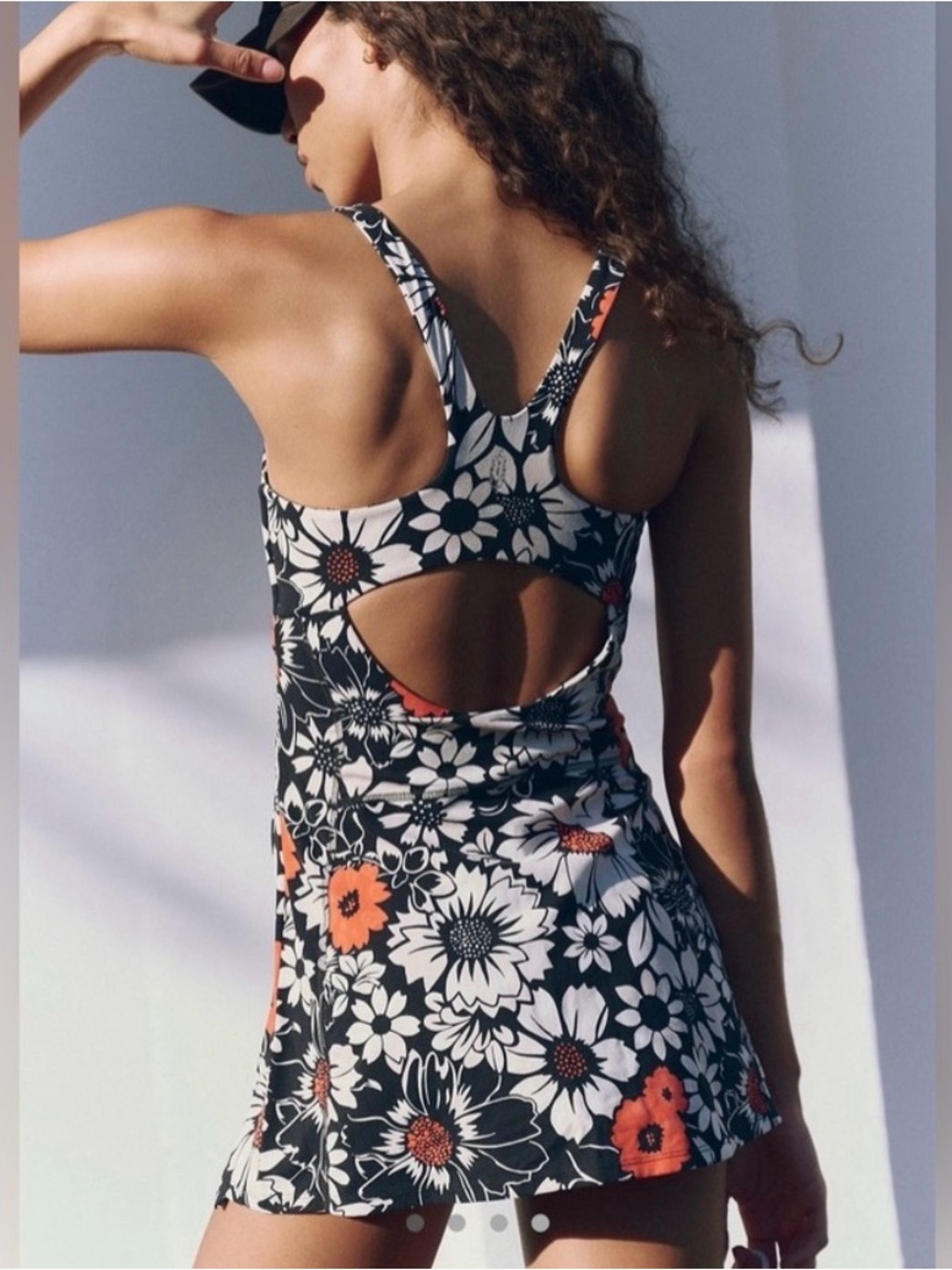 Free People Black Floral Cutout Tank Dress with White and Orange Flowers